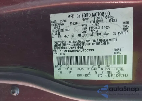 2010 Ford Explorer Sport Trac Xlt from USA, damaged, VIN 1FMEU5BE6AUF00993